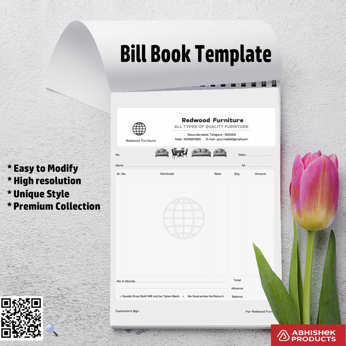 Minimal bill book design template for professional use For Furniture