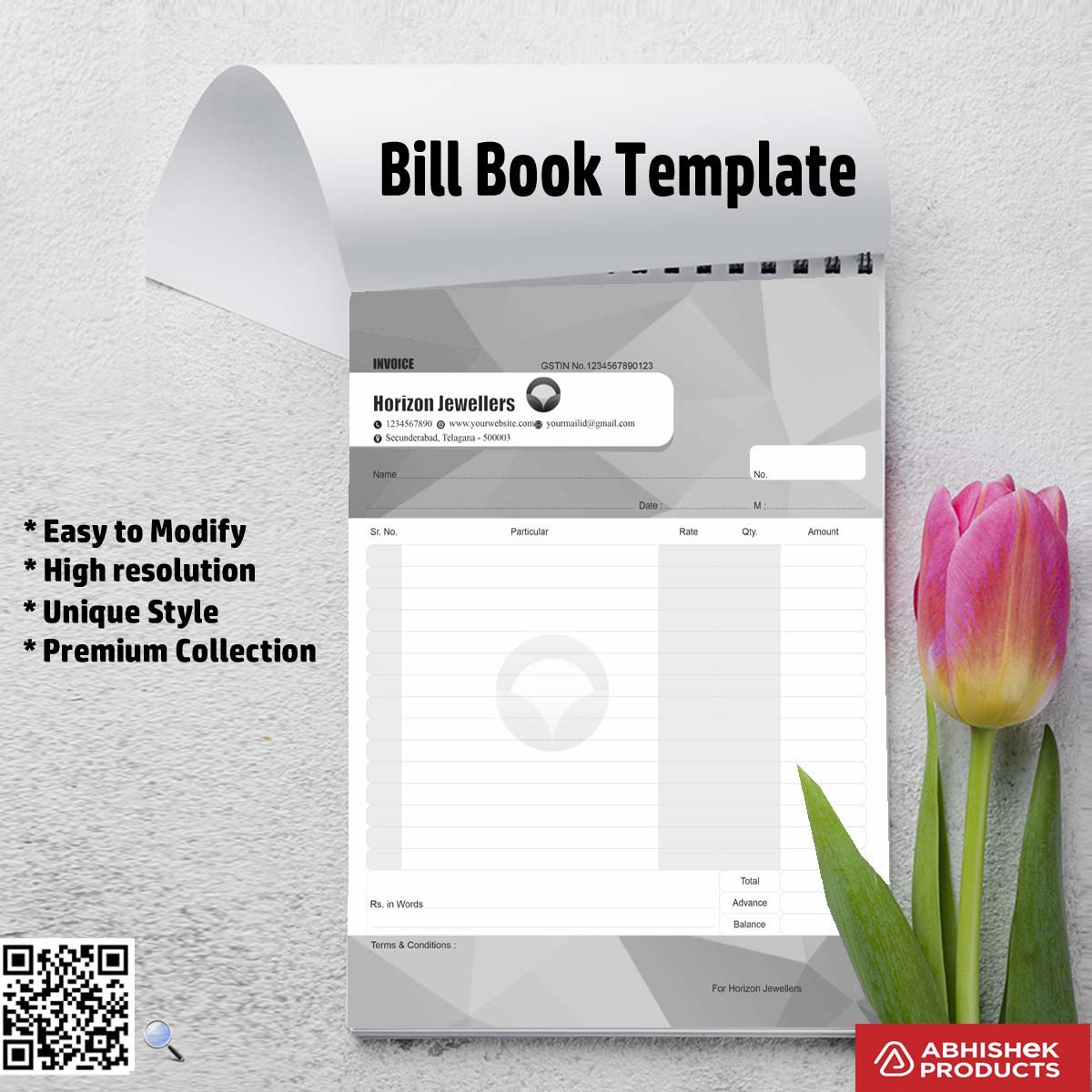 Minimalist bill book layout for small businesses For Jewellers