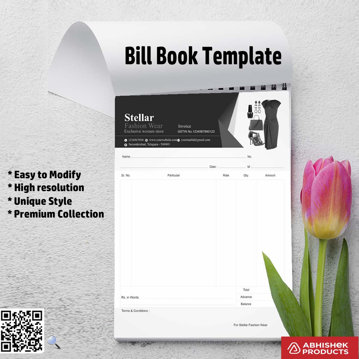 Structured bill book design layout for printing For Fashion Store