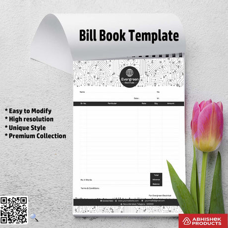 Clean and structured bill book design for digital printers For Electricals