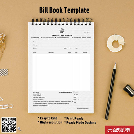 Simple structured bill book design for digital printing For Medical