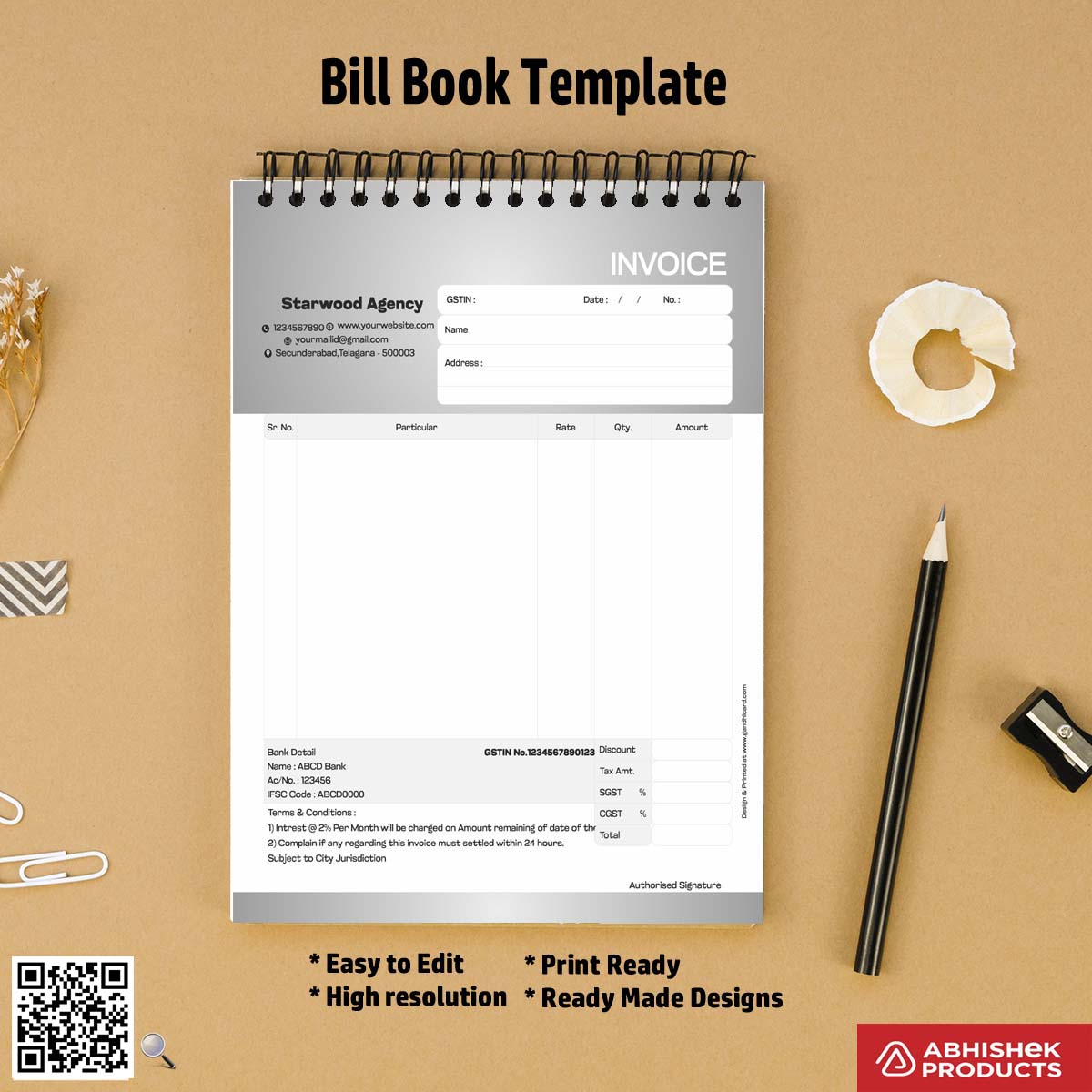 Basic customizable bill book template for fast printing For Agency