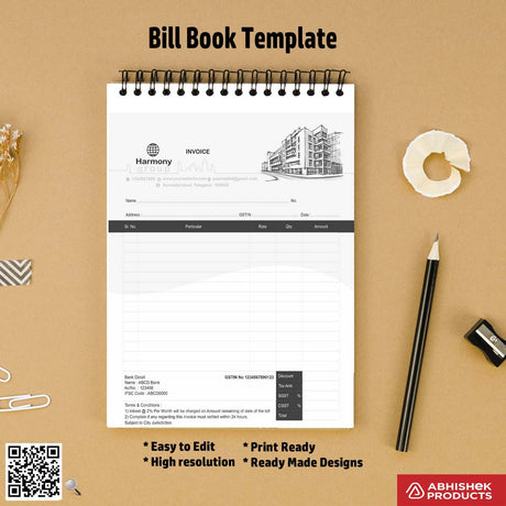 Structured customizable bill book design for graphic designers For Company