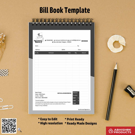 Minimalist bill book template for graphic designers For Bakery