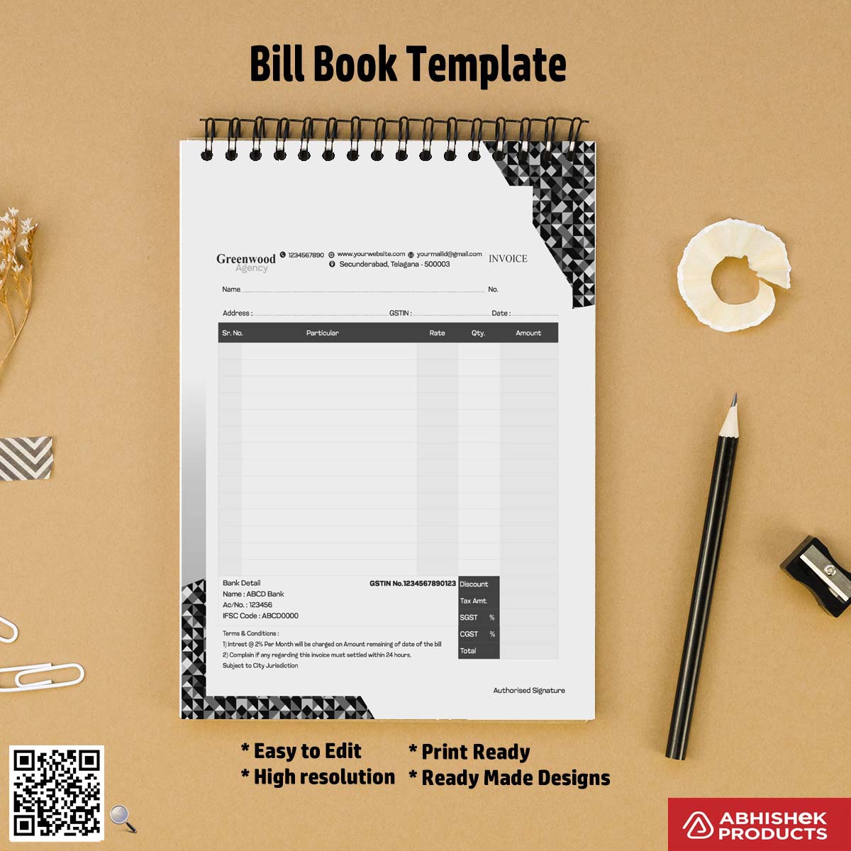 Structured professional bill book layout For Agency