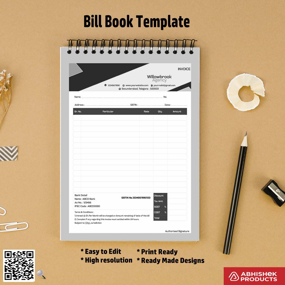 Basic bill book layout for digital printers For Agency