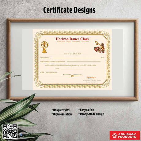 Certificate with a creative border design For Dance