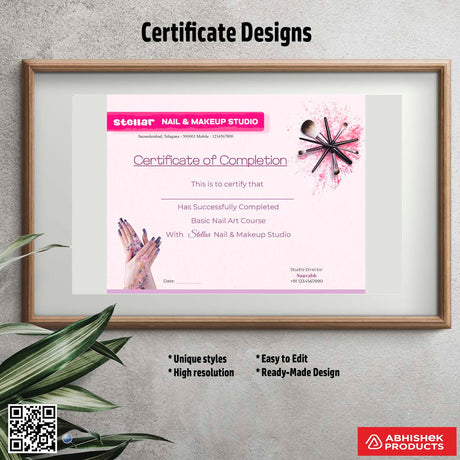 Certificate with a geometric frame design For Nail Art Course