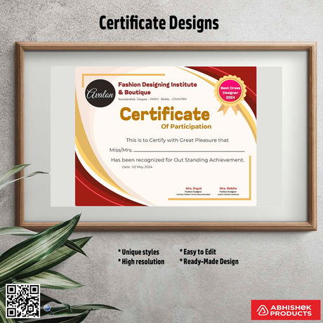 Certificate with a ribbon outline design For best dress desiner