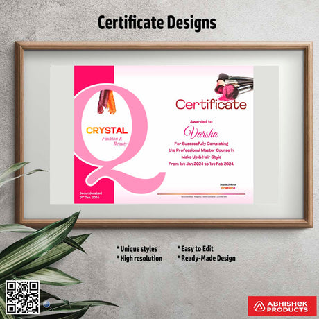 Certificate with a decorative border design For Make up Hair Style