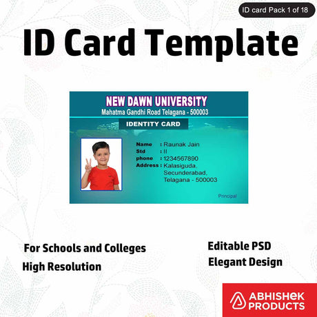 Editable PSD design for designing school ID badges, featuring professional elements