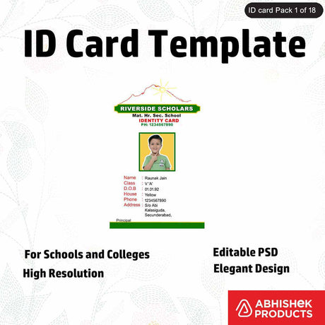 Editable PSD design for designing school ID cards, featuring professional elements