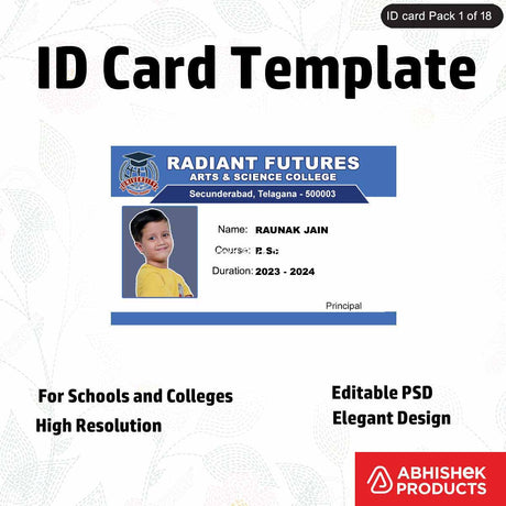 Customizable ID cards design template in PSD format, perfect for school and office use