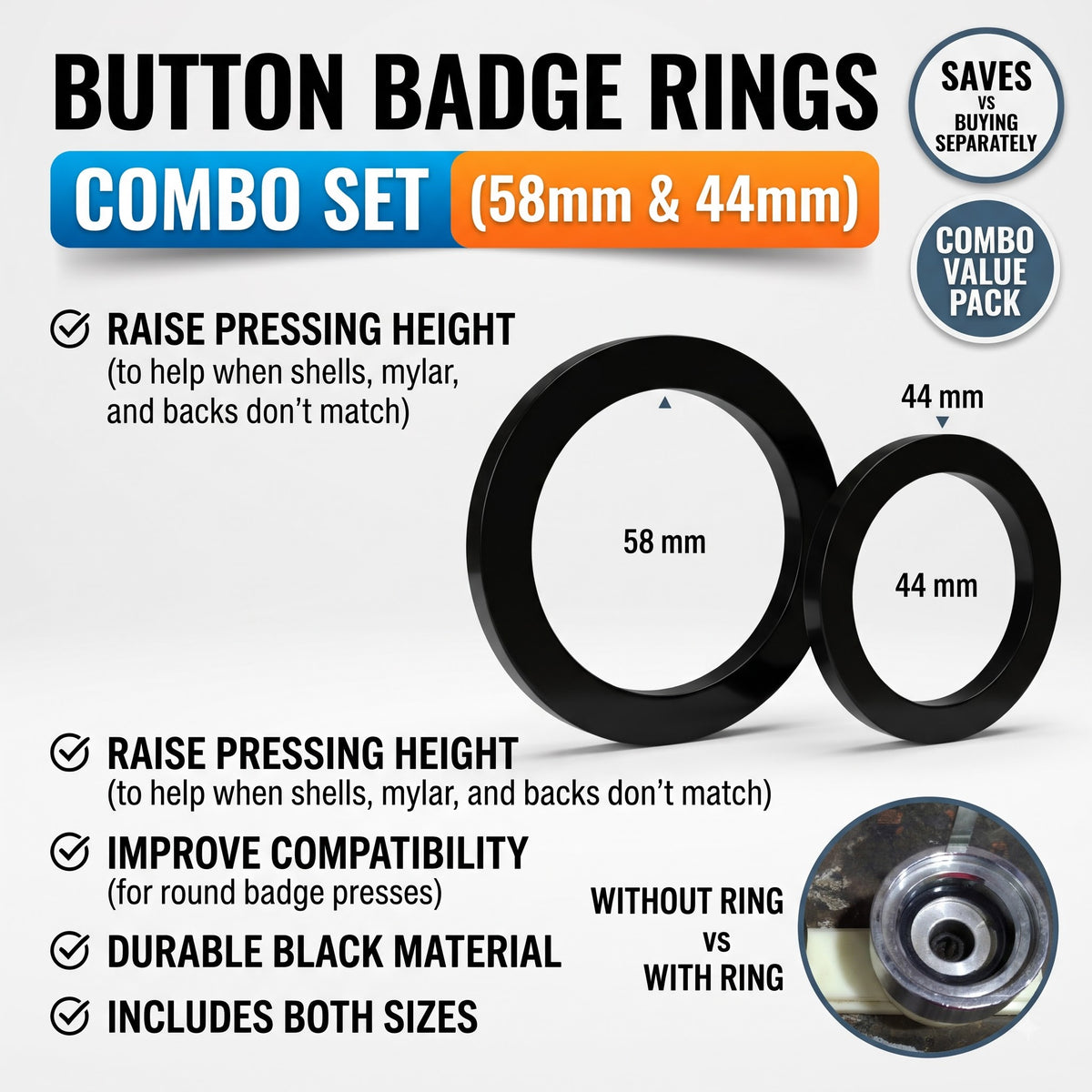 Button Badge Rings 58mm 44mm, black durable material, for badge press dies, raising pressing height.