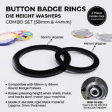 Button Badge Rings 58mm 44mm die height washer spacer. Two black rings for badge press dies, adjusting height.