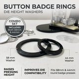 Button Badge Rings 58mm 44mm die height washer spacer. Black metal rings for badge press dies, raises pressing height.