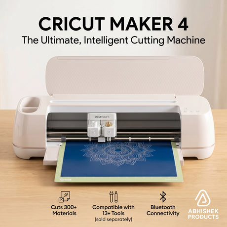 Cricut Maker 4 cutting machine angled view showing material feed and blade housing