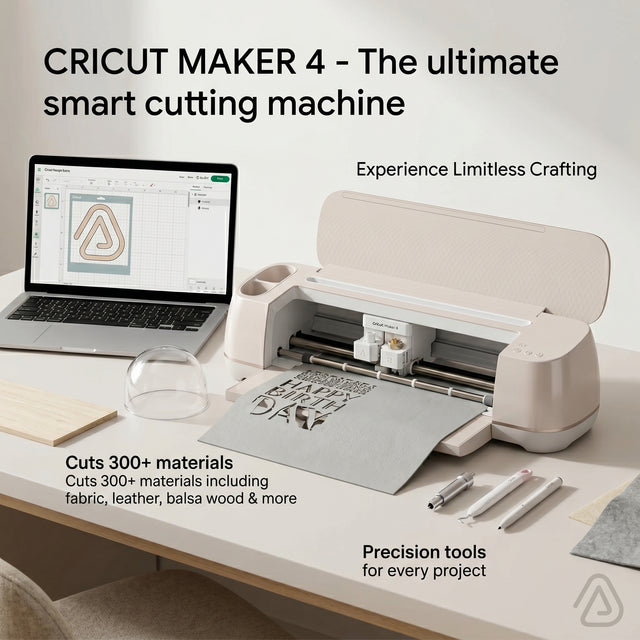 Cricut Maker 4 smart cutting machine front view in seashell white for 300 plus materials