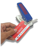 Rubber base pad on calendar D cut punch protects work table from scratches
