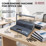 Comb Binding Machine for Office, A4 21-Slot, gray metal, binding reports.