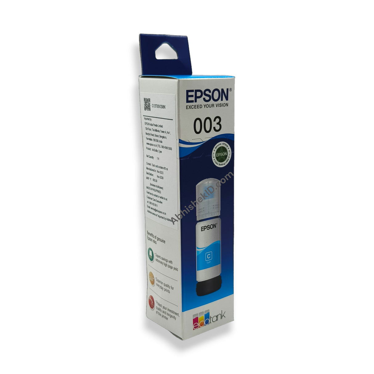 Cyan Epson 003 65 ml Ink Bottle for EcoTank Printers L3250 L3260 L5290 L3210 L3256 L3150 L3215 L3216 L5190 L3200 L3251 L3252 L3110 L3151 L3152 L3156 L3116 L3115 L3101 L3100 L3255 L3211 (1)