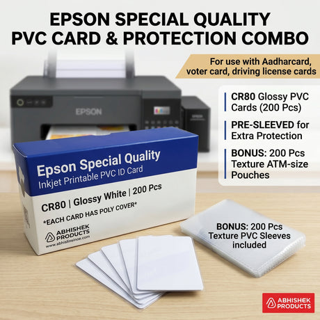 Epson Special Quality inkjet PVC cards with texture matt ATM cover pouches combo kit bulk pack India