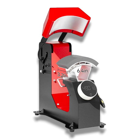 F136 Fully Automatic Cap Heat Press Machine, red and black metal, for hat printing with digital display.