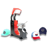 F136 Fully Automatic Cap Heat Press Machine, red and black metal, for custom hat printing