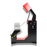 F136 Fully Automatic Cap Heat Press Machine, black metal with red and white accents, for cap printing.