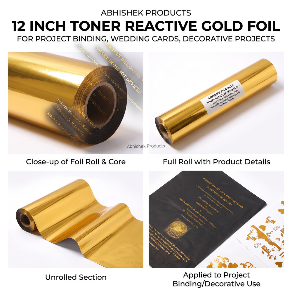 12 Inch x 112 Meter Gold Foil Metallic Roll (LaserJet) for project binding and decorative use.