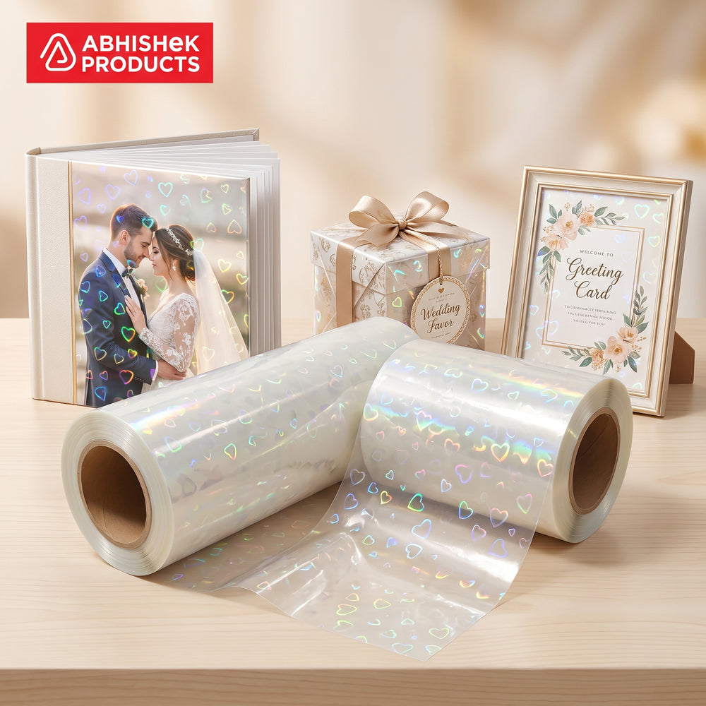 Holographic Heart Thermal Lamination Roll 330MM x 100 Meter x 27 Micron, clear film with heart pattern, used for albums and…