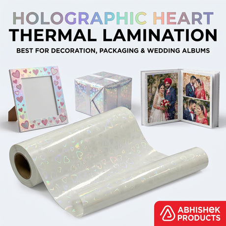 Holographic Heart Thermal Lamination Roll, clear with heart pattern, for decoration, packaging, and wedding albums.