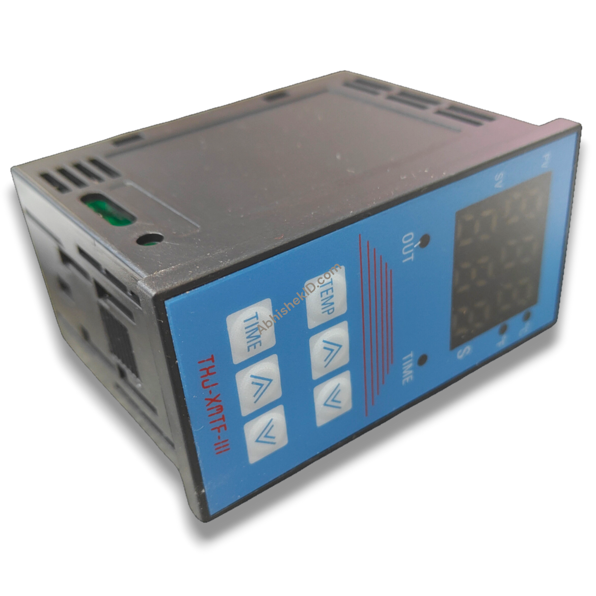 Temperature Controller for 15x15 & 16x24 Heat Press, gray plastic with blue face, digital meter, buttons for time and temp