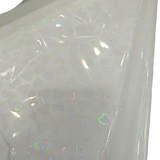 Holographic Heart Thermal Lamination Roll, clear film with iridescent heart patterns, 330MM x 100 Meter x 27 Micron.
