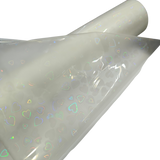 Holographic Heart Thermal Lamination Roll, 330MM x 100 Meter x 27 Micron, clear film with iridescent heart pattern