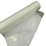 Holographic Heart Thermal Lamination Roll, 330MM x 100 Meter x 27 Micron, clear plastic with iridescent heart pattern