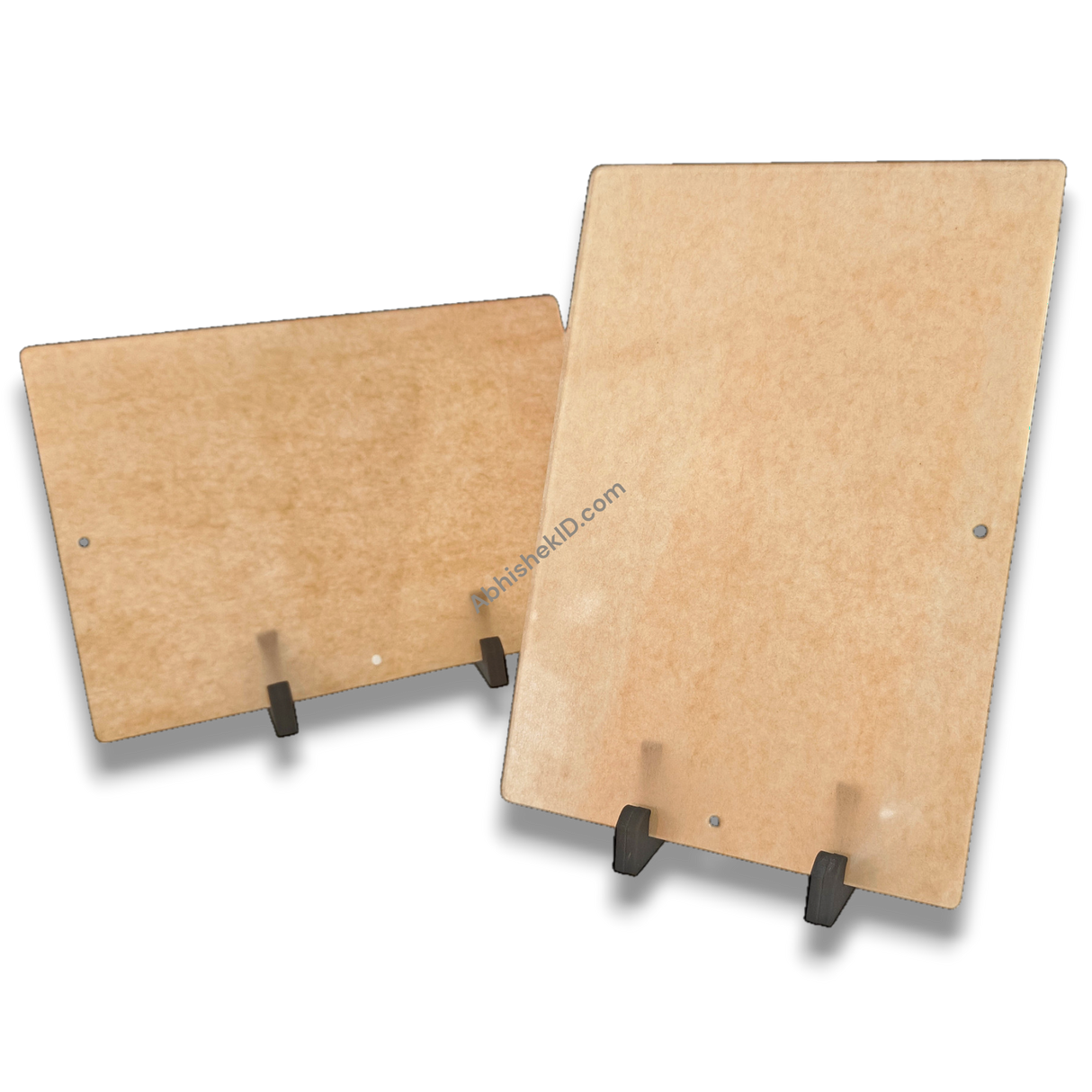 Two black MDF tabletop legs included with near-A4 acrylic photo stand kit