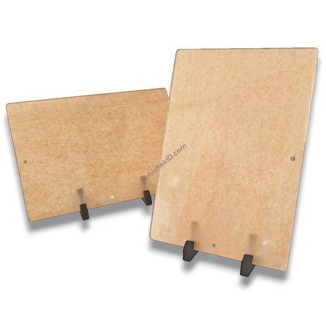 Two black MDF tabletop legs included with near-A4 acrylic photo stand kit