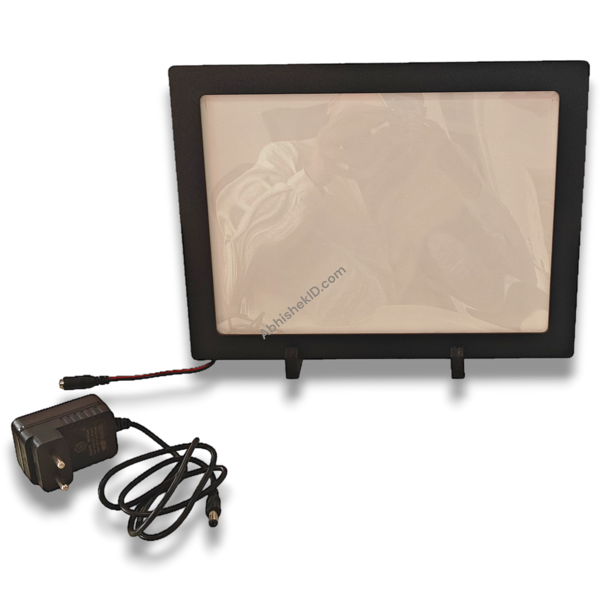 A4 LED Light Frame, black MDF, tabletop or wall hanging, with power adapter.