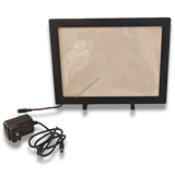 A4 LED Light Frame, black MDF, tabletop or wall hanging, with power adapter.