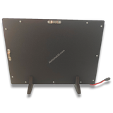 A4 LED Light Frame, premium dark brown MDF, tabletop stand and wall hanging hooks visible.