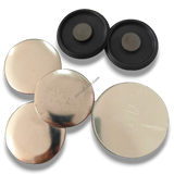 58mm Fridge Magnet Badge Material: Fixed Plastic Ferrite Base in silver and black for custom badge making.
