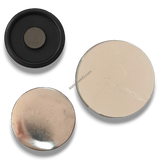 58mm Fridge Magnet Badge Material, black fixed plastic ferrite base, silver metal top, for custom badges