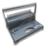 Comb Binding Machine for Office – A4 21-Slot, gray metal, for binding documents.