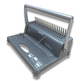 Comb Binding Machine for Office – A4 21-Slot Metal, gray with silver handle, for binding documents.