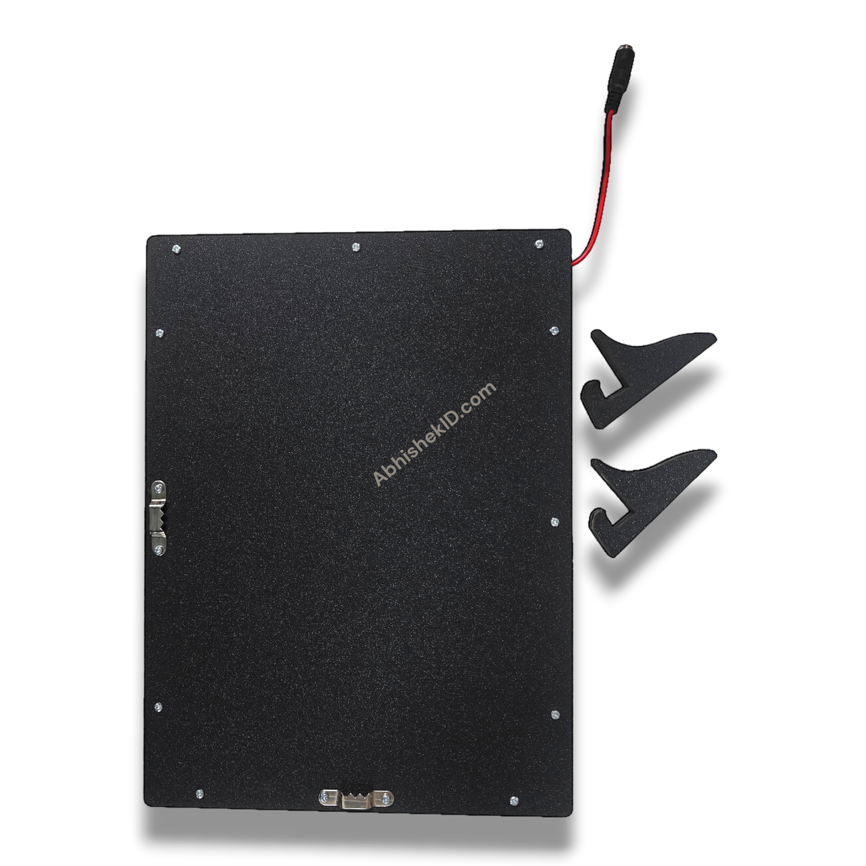 AbhishekID A4 LED Light Frame, black MDF, with tabletop stands and wall hanging hooks, power cable.