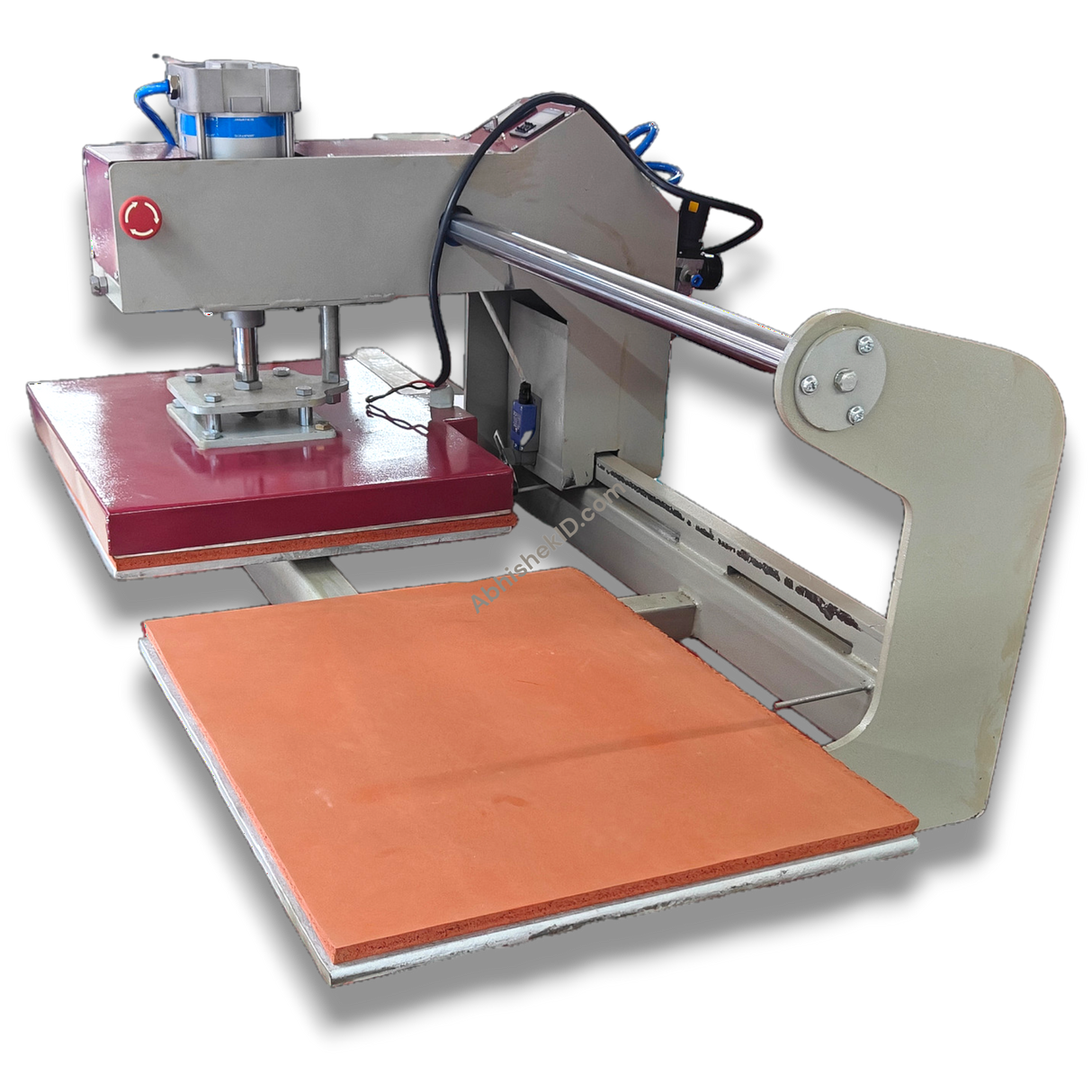 16x20 Automatic Double Bed Sublimation Heat Press, Dual Station Garment Press, gray metal with red and orange platens, for g…