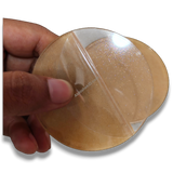 74mm Round Acrylic Paper Weight DIY Set, clear 5mm sparkle gumming, held by hand, for crafting paperweights.