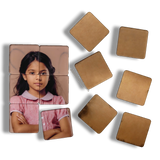 49mm acrylic puzzle DIY tiles, 2mm clear adhesive sparkle gumming square round-corner puzzle pieces forming a girl's face