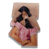 49mm clear acrylic puzzle DIY tiles with sparkle gumming assembled into a pink portrait picture puzzle